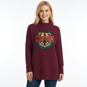 Sweat-shirt à capuche personnalisé OEM pour femmes, pull bordeaux à manches longues et col montant, avec logo brodé, fabricant de sweats à logo personnalisé - Product Image 1