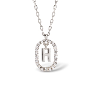 Colgante de letra H en oro rosa con bisel de cristales de imitación, dije ovalado para uso diario, estilo clásico unisex - Product Image 3