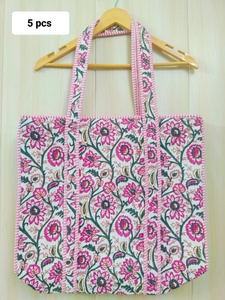 Large <b>Boho</b> Quilted Cotton Shoulder Tote <b>Bag</b> for Women Washable Block Print Luggage Tote on Sale for Grocery Shopping - Product Image 2