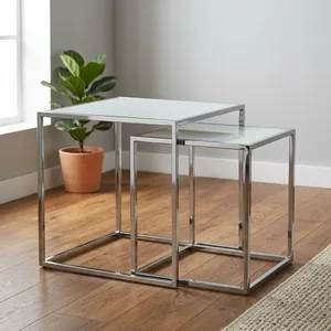 Modern Nesting <b>Side</b> <b>Tables</b> with <b>Glass</b> Top and Brass Metal Frame Living Room Furniture Decorative Accent <b>Table</b> - Product Image 2