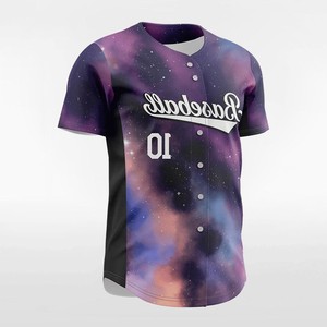 Maillot de baseball personnalisé à boutons, motif nébuleuse spatiale violet et orange, manches courtes, tenue d'équipe athlétique USA, Royaume-Uni, Europe - Product Image 6