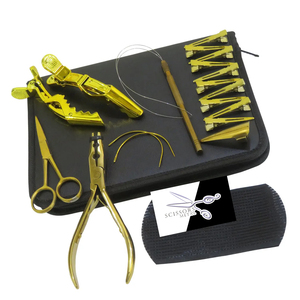 Gold Stainless Steel Strong Hold <b>Hair</b> <b>Extension</b> Pliers Kit Non Slip Grip Tools Micro Loop Weave <b>Braiding</b> Set Zipper Case - Product Image 2