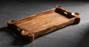 Tabla de servir rectangular artesanal de madera de mango, bandeja decorativa de madera única con características de esquina extendida y acabado natural. - Product Image 4