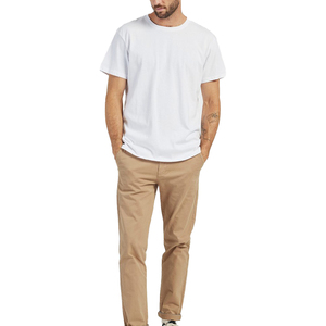 T-shirt en coton blanc pour homme, manches courtes, col rond, coupe classique, décontracté, couleur unie, jersey tricoté, design uni - Product Image 2