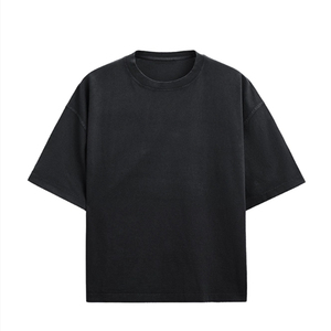 เสื้อยืดโอเวอร์ไซส์สีดำผ้าฝ้าย แขนสั้น คอกลม ทรงพอดีตัว สไตล์สตรีทแวร์ สำหรับผู้ชาย - Product Image 1