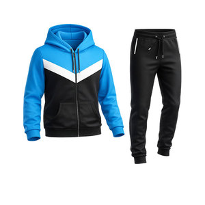 Conjunto Deportivo Premium para Hombre en Azul y Negro con Sudadera con Capucha y Cremallera, y Pantalones Jogger Ajustados - Product Image 1