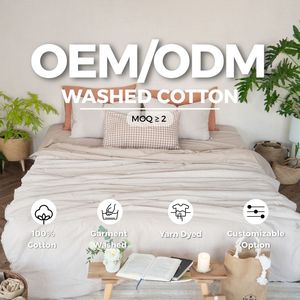 Luxury 100% Natural Cotton Stone Washed 3PCS Bedding Set Custom Size King Queen Twin Solid Color Yarn Dyed Private Label OEM ODM - Product Image 1