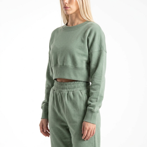 Sudadera Corta de Color Sólido, Transpirable, a la Moda, para Mujer, de Manga Larga y Cuello Redondo, Superventas - Product Image 4