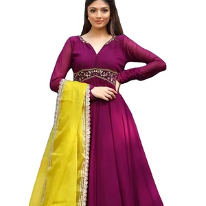Vestido de Anarkali de trabajo de secuencia de bordado Georgette puro de último diseñador por Fab Zone - Product Image 1