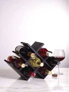 Porte-bouteilles à vin de luxe en bois noir moderne, support de présentation pour 6 bouteilles, rangement de table, résistant à l'eau et à la rouille - Product Image 1
