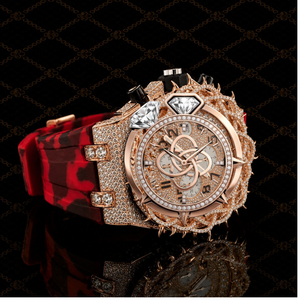 Montre de luxe de marque personnalisée, bracelet rouge-noir, entièrement sertie de diamants Moissanite, montre Hip Hop - Product Image 1