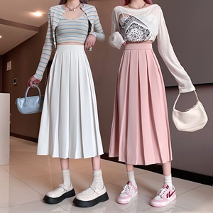 OEM 2026 Women New Style Half-Length Pleated <b>Skirt</b> <b>Elastic</b> Waist Solid Color Spring New Half-Length Pleated Plus size <b>Skirt</b> - Product Image 3