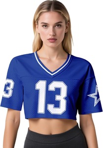<b>Women</b> <b>Mesh</b> Jersey Crop <b>Top</b> V Neck Short Sleeve Sporty Number 22 Printed Breathable Athletic Wear - Product Image 2