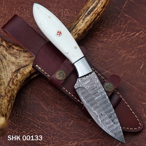 A&M Enterprises Damascus Steel Hunting <b>Knife</b> Fixed Stag <b>Handle</b> Straight OEM/ODM Customizable Leather Sheath Industrial Grade - Product Image 1