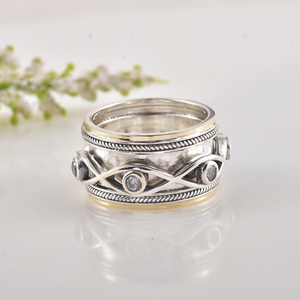 9KT gold and 925 <b>sterling</b> <b>silver</b> <b>ring</b> cubic zirconia gemstone <b>ring</b> Two Tone Designer <b>Ring</b> for Women and <b>Men</b> trendy <b>ring</b> for gift - Product Image 2