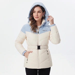 Chaqueta acolchada de dos tonos con capucha para mujer, abrigo de invierno cálido y aislado con cinturón, chaqueta informal para exteriores, venta al por mayor de abrigos de invierno. - Product Image 3