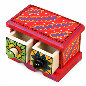 Gabinete de Almacenamiento de Madera Hecho a Mano con 2 Cajones, Pintado a Mano, Organizador Decorativo Minimalista para Sala de Estar y Oficina - Product Image 3