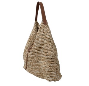 Stay fashionable and polished with this lightweight Natural yarn <b>bag</b> tailored with a distinctive leather strap for looks - Product Image 1