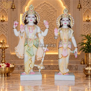 Murti en marbre Shri Lakshmi Narayan |   Statue artisanale de Vishnu et Lakshmi en position debout avec détails en or |   MALIYAS Jaipur - Product Image 3