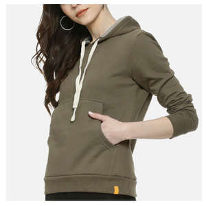 Sudadera con Capucha para Mujer, Color Sólido, Algodón y Fibra de Bambú, Tejido de Punto, Informal, para Otoño, con Bolsillos, Largo Regular, Manga Larga - Product Image 4