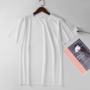 T-shirt décontracté pour homme en soie glacée à col en V, manches courtes, coupe ajustée, respirant, séchage rapide, couleur unie, 200 grammes, écologique - Product Image 2