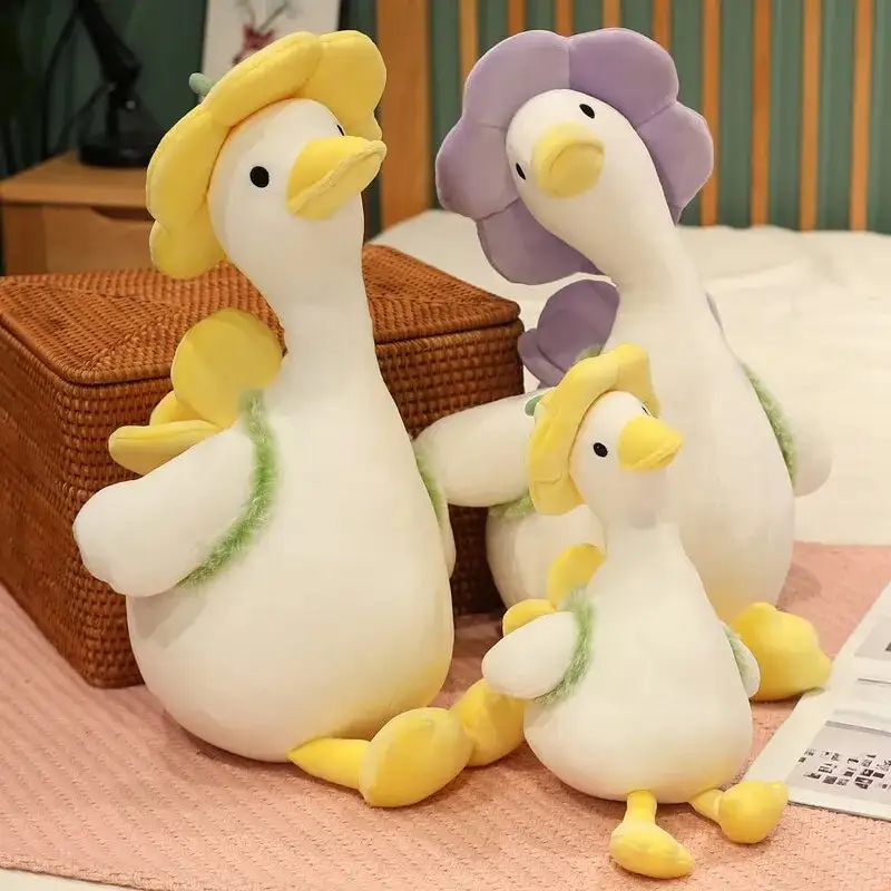 Kawaii 30cm ördek bebek çiçek ördek peluş oyuncak dolması hayvan peluş oyuncak en iyi hediye Plushie oyuncak simülasyon komik bebek