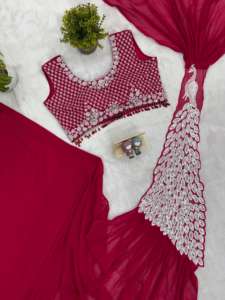 ผ้าซารีขนสัตว์เทียมสำหรับผู้หญิง ดีไซน์ลายดอกไม้ ปักเลื่อม งานฝีมือประณีต พร้อมสำหรับงานปาร์ตี้ ระบายความชื้นได้ดี คุณภาพพรีเมียม สวยสง่า ดูดีแบบดั้งเดิม - Product Image 2