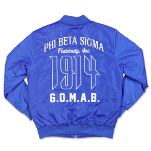 Chaqueta Bomber Azul Rey con Escudo de Letras Griegas Phi Beta Sigma para Hombre, Chaqueta con Cierre, Corte Clásico - Product Image 2