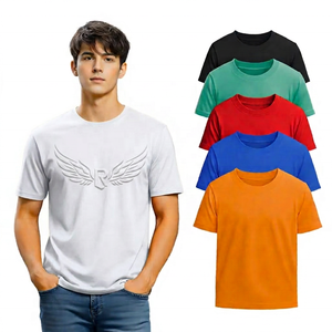 Camiseta de Manga Corta para Hombre con Logotipo de Alas en Relieve, Corte Regular, Cuello Redondo, Informal, de Algodón Jersey, Color Sólido, Diseño con Estampado Frontal - Product Image 4