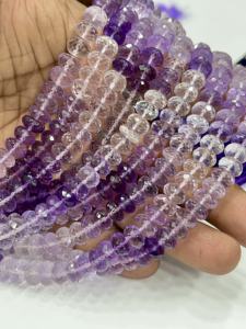 Cuentas de piedras preciosas Rondelle, cuarzo amatista rosa natural con tonalidades, facetadas, de 8 mm, hilo de 8 pulgadas - Product Image 3