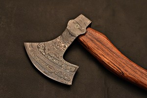 Industrial Grade Premium Damascus Steel Hand Forged Bearded Viking <b>Axe</b> Hatchet HRC52-58 Hardness Wooden Handle for Outdoor - Product Image 4