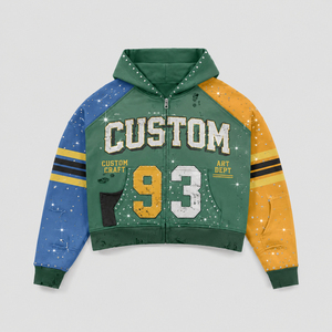 Sudadera con capucha Y2K de algodón 100% personalizada, de invierno, estilo urbano, con cuentas, bordada, desgastada, con pedrería y lavado ácido, de peso pesado, con cremallera - Product Image 2