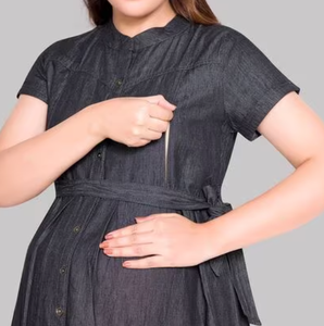Robe de maternité pour femmes, grande taille, manches longues, col en V, robe de grossesse maxi, robe de maternité pour allaitement, respirante, ample, confortable - Product Image 6