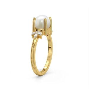 Anillo de Oro Amarillo de 14K con Perla y Diamantes de 0.13CT, Corte Marquesa, Diseño Floral, Joyería Fina, Personalizable OEM, Venta al Por Mayor - Product Image 4