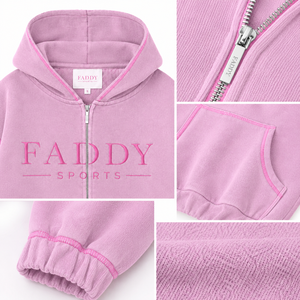 Custom Logo Women Pink <b>Cropped</b> <b>Zip</b> <b>Up</b> Hoodie Streetwear Y2K Oversized Fleece Cotton Sweatshirt Casual Sports Crop Top Hoody - Product Image 4