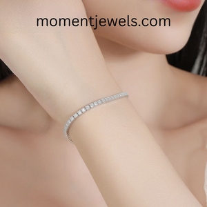 925 Sterling Silver Princess Cut Moissanite <b>Bracelet</b> Modern Shiny Minimal Elegant Jewelry for Women Daily Wear - Product Image 4