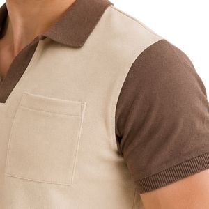 Ensemble polo et short pour homme beige et moka, poche contrastée, tenue décontractée d'été en deux pièces, logo personnalisé, vêtements de sport haut de gamme - Product Image 3
