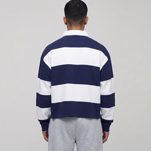 T-shirt de rugby surdimensionné personnalisé pour homme, manches courtes, rayé, 100 % coton, imprimé, anti-plis, vintage, épaules tombantes, vêtement décontracté - Product Image 2
