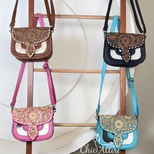 Handmade Tooled Genuine Cowhide Turquois Leather Crossbody Handbags Stylish Floral Design <b>Women</b> Crossbody Shoulder <b>Messenger</b> <b>Bag</b> - Product Image 1