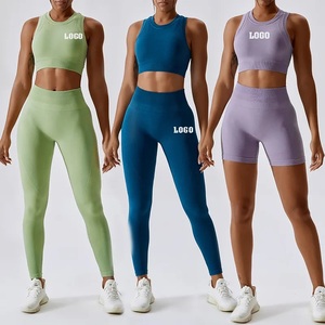 <b>Green</b> Ribbed 2 Piece Yoga <b>Set</b> High Waist Leggings Scoop Neck Crop Top Seamless Sportswear Women's Workout Suit - Product Image 6