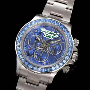 Montre automatique pour homme de haute qualité OEM ODM en acier inoxydable 904L, montre de sport tendance avec diamants bleus, montre squelette mécanique pour homme 4130 - Product Image 1