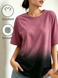 Hardhoodi Interination Plus Size Women's <b>Patchwork</b> Anti-Wrinkle O-Neck Pullover Short Sleeve 100% Cotton Casual Summer Knit Tee - Product Image 4