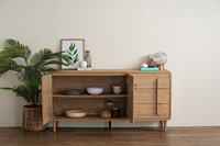 Aparador Contemporáneo Moderno de Roble Malayo Natural LOME de 1.6M, Tablero Laminado Ecológico, Almacenamiento para Comedor, Caja de Exportación