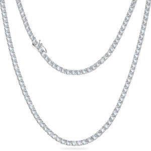 Unisex 925 <b>Sterling</b> <b>Silver</b> <b>Silver</b> Plated <b>Tennis</b> <b>Necklace</b> Brilliant Cut Claw Setting Box Chain Layered Certified Engagement - Product Image 4