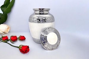 Decorative Brass Oval Handicraft Cremation Urn for Human Ashes Elegant <b>Memorial</b> Keepsake Container with Secure Closure - Product Image 2