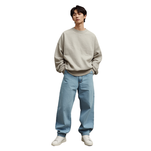 Pantalon en jean ample et décontracté pour homme, coupe large, style streetwear, personnalisable OEM ODM, 100 % coton, respirant, séchage rapide - Product Image 3