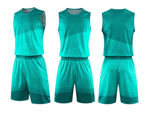 Ensemble short et maillot de basket unisexe vert dégradé sans manches, anti-humidité, séchage rapide, uniforme athlétique toutes saisons, devant - Product Image 1