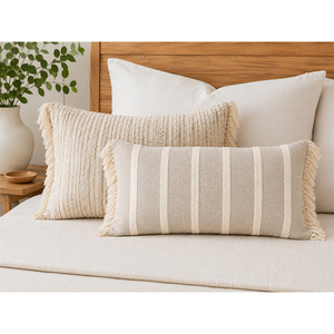Luxury Cotton Linen Yarn Dyed Cushion <b>Cover</b> with Fringe | Textured Decorative Throw Pillow <b>Cover</b> for <b>Sofa</b>, <b>Bed</b> & Living Room - Product Image 1
