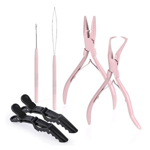 Professional Hair Extension <b>Set</b> With Loop Tool Pink Coated Weft <b>Sewing</b> Application Kit Hairdressing Styling Salon Hair Extension - Product Image 1