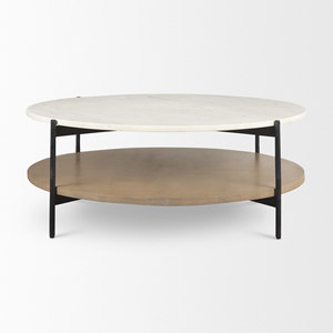 Marble & Wood Combination <b>Round</b> Shape <b>Folding</b> Metal Base Modern Living Room Solid Wood Black Natural White 3 Colors Coffee <b>Table</b> - Product Image 4